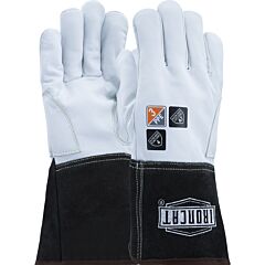 Ironcat 6147/Xs Ar Premium Kidskin Leather Tig Welder'S Gloves With Para-Aramid Cut Lining And Kevlar® Stitching - Gauntlet Cuff, Natural, Size X-Small