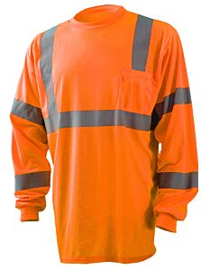 Occunomix Lux-Lsetp3B-Olt T-Shirt, Wicking Birdseye Long Sleeve, Class 3, Orange, Size Large, Tall