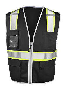 Occunomix Lux-Xtomsz-Bkl/Xl Non-Ansi Solid Front/Mesh Back, Two-Tone Surveyor Vest, Black, Size Large/X-Large