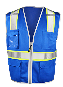 Occunomix Lux-Xtomsz-Bs/M Non-Ansi Solid Front/Mesh Back, Two-Tone Surveyor Vest, Blue, Size Small/Medium