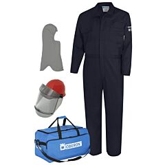 Oberon Tcg10-Cke-Nb-S Arc Flash Suit Kit, 10 Cal Tcg, Comes With Hard Cap And Face Shield, Balaclava, Coveralls, And Storage Bag, Color: Navy Blue, Size Small