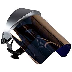 Oberon 2191R+500 Face Shield With Ratcheting Headgear, Heat Reflective, Window: Didymium Gold, With Lower Crown And Shield Extender
