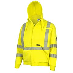 Oberon Zfc206-L Hi-Vis 100% Fr/Arc Rated Heavyweight Hoodie, 12 Oz Cotton Fleece, Zipper Closure, Detachable Hood, Yellow, Size Large
