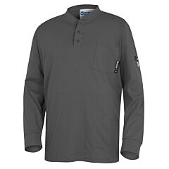 Oberon Zfi404-4Xl 100% Fr/Arc Rated Long Sleeve Henley Shirt, 7 Oz Cotton Interlock, Grey, Size 4X-Large