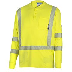 Oberon Zfi406-2Xl Henley Shirt, Hi-Vis 100% Fr/Arc Rated 7 Oz Cotton Interlock, Long Sleeves, Yellow, Size 2X-Large