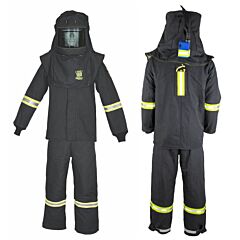 Oberon Tcg6B-Esl-M+Hvsl 100 Cal Tcg Arc Flash Suit Kit, Hood, Coat, Bib Coveralls And Hood Ventilation System & Light, With Escape Strap, With Leg Zippers, Color: Black, Size Medium