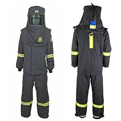 Oberon Tcg7B-Esl-L+Hvsl 140 Cal Tcg Arc Flash Suit Kit, Hood, Coat, Bib Coveralls And Hood Ventilation System & Light, With Escape Strap, With Leg Zippers, Color: Black, Size Large