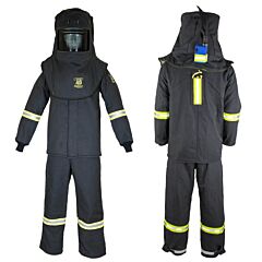 Oberon Tcg4B-Es-S+Hvsl 40 Cal Tcg Arc Flash Suit Kit, Hood, Coat, Bib Coveralls And Hood Ventilation System & Light, With Escape Strap, Color: Black, Size Small
