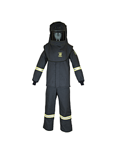 Oberon Tcg4B-3Xl+Hvsl 40 Cal Tcg Arc Flash Suit Kit, Hood, Coat, Bib Coveralls And Hood Ventilation System & Light, Color: Black, Size 3X-Large