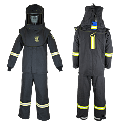 Oberon Tcg55B-Esl-S 55 Cal Tcg Arc Flash Suit Kit, Hood, Coat And Bib Coveralls, With Escape Strap, With Leg Zippers, Color: Black, Size Small