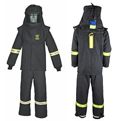Oberon Tcg75B-E3-Xl+Hvs 75 Cal Tcg Arc Flash Suit Kit, Hood, Coat, Bib Coveralls And Hood Ventilation System, With Ez Lift, With Escape Strap, Color: Black, Size X-Large