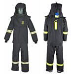 Oberon Tcg75B-Es-3Xl+Hvs 75 Cal Tcg Arc Flash Suit Kit, Hood, Coat, Bib Coveralls And Hood Ventilation System, With Escape Strap, Color: Black, Size 3X-Large