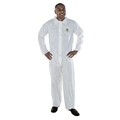 Cordova Mp100L Defender Ii White Microporous Coveralls, Zipper Front With Flap & Collar, Open Wrists & Ankles, No Elastic, Size Large