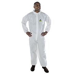 Cordova Mp200M Defender Ii White Microporous Coveralls, Zipper Front With Flap & Collar, Elastic Waist, Wrists & Ankles, Size Medium
