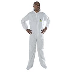 Cordova Mp400Xl Defender Ii White Microporous Coveralls With Hood & Boots, Zipper Front With Flap, Elastic Waist, Wrist, Ankles, Hood & Boots, Size X-Large