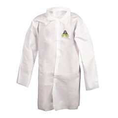 Cordova Mplab100L Defender Ii, White Microporous Lab Coats With 4-Snap Front & Collar, No Pockets, Open Wrists, Size Large
