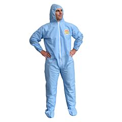 Cordova Sms9102Xl C-Max Blue Sms Coveralls With Hood & Boots, Zipper Front, Elastic At Waist, Wrists, Ankles, Hood & Boots, Size 2X-Large