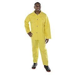 Cordova R8023Fr4Xl Defiance Fr .28 Mm Pvc/Nylon/Pvc, Yellow 3-Piece Rain Suit, Limited Flame Resistant, Storm Fly Front With Zipper/Snap Buttons, Bib Pants With Suspenders, Detachable Hood, Size 4X-Large
