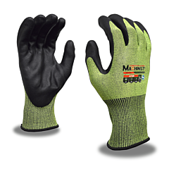 Cordova 3744M Machinist Gloves, Hi-Vis Green, 15-Gauge Hppg2 Shell, Foam Nitrile Palm Coating, Touchscreen, Sanitized Treatment, Ansi Cut Level A5, Size Medium