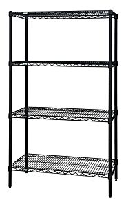 Quantum Wr63-2430Bk Wire Shelving Unit, 30" W X 24" D X 63" H, 4 Shelves, Black Epoxy Antimicrobial Finish, Nsf