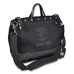 Klein Tools 510216Spblk No. 8 Canvas Deluxe Tool Bag, 13 Interior Pockets, 6 In W X 14 In H X 16 In L, Black, Removable Shoulder Strap