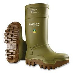 Dunlop E662843.09 Purofort® Thermo+ Rubber Boots, Steel Toe, Men'S 9, 16 In Boot, Polyurethane, Green/Brown