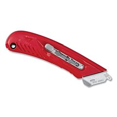 Pacific Handy Cutter E21104-2 S4™ Guarded Safety Knife, S4L, Manual-Retracting, Button, Left-Handed, Plastic, Holds 5 Additional Blades, Red