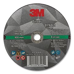 3M 051125-87462 Silver Cut-Off Wheel, Precision Shaped Ceramic, 4 In Dia, 0.375 In Arbor, 36+ Grit, Center Hole