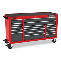 Proto 556741B-19Sg Workstation, 67 In W X 25-1/4 In D X 41 In H, 19 Drawers, Gray/Red