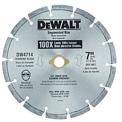 Dewalt Dw4714T Segmented Rim Diamond Blade, All-Purpose, 7 In Dia, 8700 Rpm
