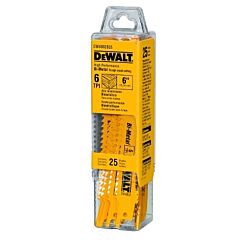 Dewalt Dw4802B25 Bi-Metal Reciprocating Saw Blades, 6 In, 6 Tpi, Taper Back, Wood, 25/Pk