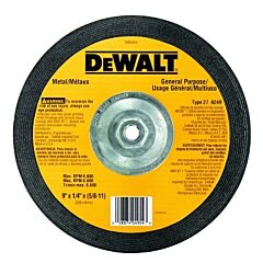 Dewalt Dw4954 Type 27 Depressed Center Wheel, 9 X 1/4 X 5/8 -11, A24R Grit, Aluminum Oxide