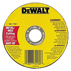 Dewalt Dw8062 High Performance™ Cutting Wheel, Type 1, 4-1/2 In Dia X 0.045 In Thick X 7/8 In Arbor, 60 Grit, Aluminum Oxide