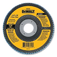 Dewalt Dw8350 Type 27 Flap Disc, High Performance, 4-1/2 In Dia, 24 Grit, 7/8 In Arbor, Zirconia Alumina, 13300 Rpm