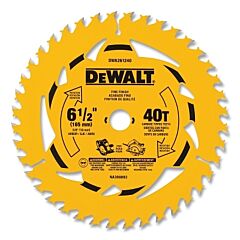 Dewalt Dwa261240 Tungsten Carbide Tipped Circular Saw Blade, 5/8 In Arbor, 40 Teeth, 6-1/2 In Dia