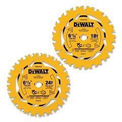 Dewalt Dwa2612Cmb Tungsten Carbide Tipped Circular Saw Blade, 5/8 In Arbor, 18 And 24 Teeth, 6-1/2 In Dia, 2 Pack