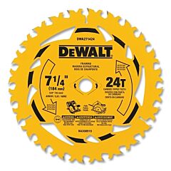 Dewalt Dwa271424 Tungsten Carbide Tipped Circular Saw Blade, 5/8 In Arbor, 24 Teeth, 7-1/4 In Dia