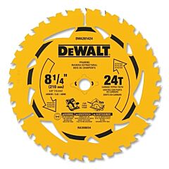 Dewalt Dwa281424 Tungsten Carbide Tipped Circular Saw Blade, 5/8 In Arbor, 24 Teeth, 8-1/4 In Dia