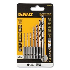 Dewalt Dwah1107 Black And Gold Impact Ready Drill Bit Set, 7 Pc, 1/4 In Hex Shank, 135° Split Point