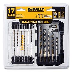 Dewalt Dwah1117 Black And Gold Impact Ready Drill Bit Set, 17 Pc, 1/4 In Hex Shank, 135° Split Point