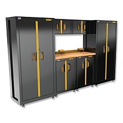 Dewalt Dwst27401 Storage Suite, 7 Pc, 126 In W, 2 2-Door Base Cabinets, Wood Top