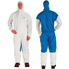 3M 887862-35707 Disposable Protective Coverall 4535 Series, 2 Panel Hood, Elastic Waist & Ankle, Knitted Cuff, White/Blue, 2X-Large