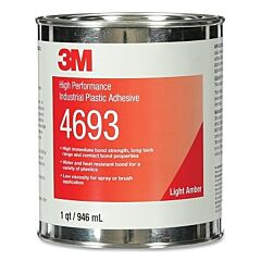 3M 021200-83759 High Performance Industrial Plastic Adhesive, 4693, 1 Qt, Can, Light Amber