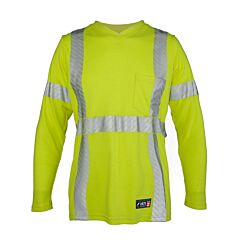 Kishigo F715 Class 3 Fr Long Sleeve Women'S V-Neck T-Shirt, Lime, Size 2X-Large