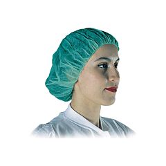 Polygard 15821 Spunbonded Polypropylene Bouffant Caps, Green, Size One-Size