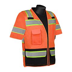 Liberty Safety C16034Fbl Hivizgard Class 3 Orange Solid Front Mesh Back Vest With Sleeves And Black Bottom, Size Large