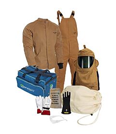 Enespro Kit4Sc1003X12Cv Arcguard 100 Cal Coat Bib Kit Hood & Gloves, Brown, Size 3X-Large With Size 12 Gloves