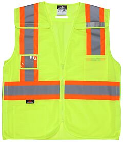 Mcr Safety V2210X4 “Luminator”, Class 2, Solid Front/Mesh Back, 4 1/2” Orange/2” Silver, Zipper, Mic Tab, 7 Pockets, Orange, Size 4X-Large