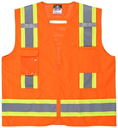 Mcr Safety V2100X5 “Luminator”, Class 2, Solid Front/Mesh Back, 4 1/2” Orange/2” Silver, Zipper, Mic Tab, 7 Pockets, Orange, Size 5X-Large