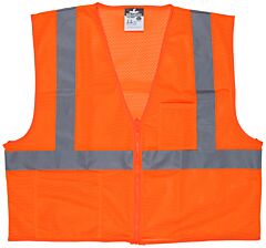 Mcr Safety Vcl2Mopx5 Class 2, Economy, Mesh, 2” Silver Stripe, Zipper, 1 Pocket, Orange, Size 5X-Large